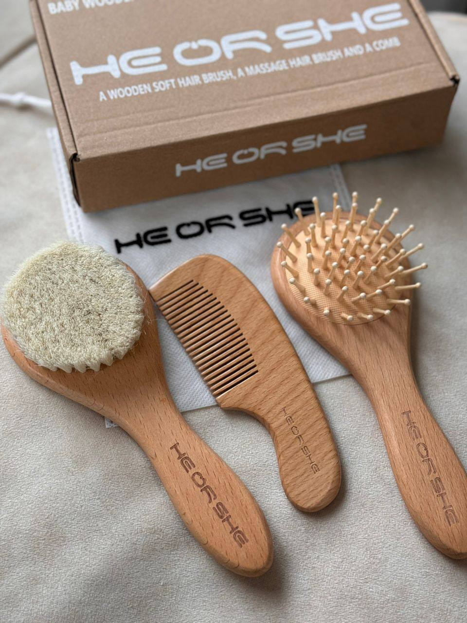 شانه برس چوبی 3 تکه HE OR SHE