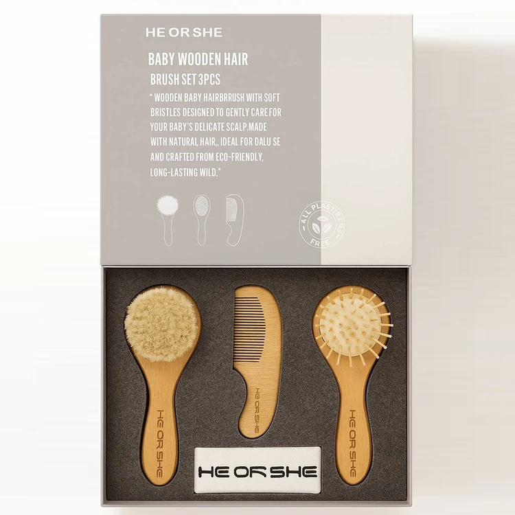 شانه و برس 3 تکه با الیاف طبیعی هی اور شی heorshe