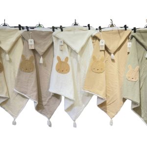 پتو دورپیچ موسلین کلاه دار نوازادی طرح خرگوش ماماسی Mama See