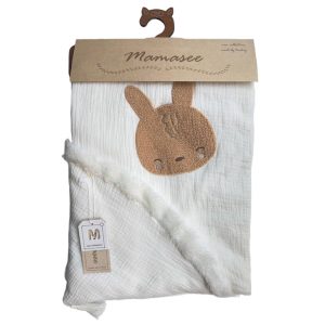 پتو دورپیچ موسلین کلاه دار نوازادی طرح خرگوش ماماسی Mama See